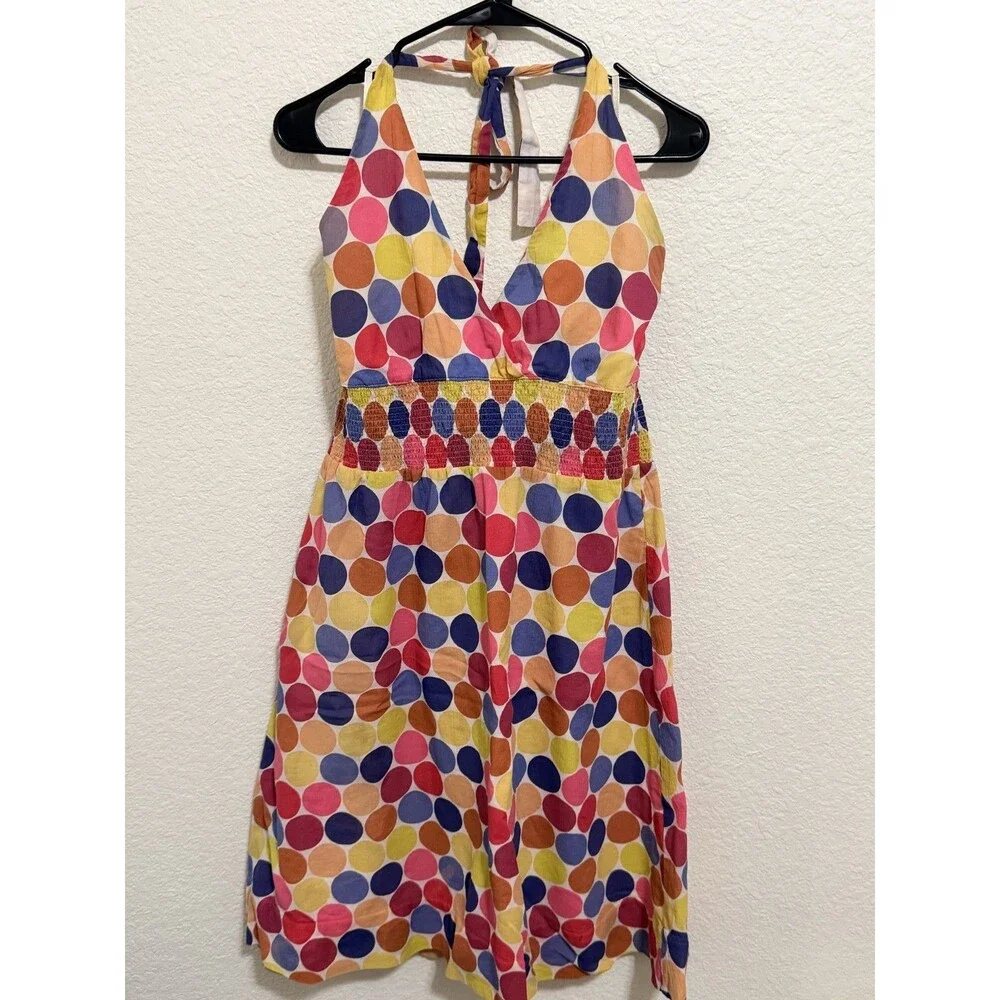 maeve polka dot halter dress Anthropologie 100% cotton Vibrant Multi Color 10 Vionelle